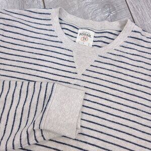 Fossil Sweater Mens Large Tan Crewneck Long Sleeve Pullover Striped Essential